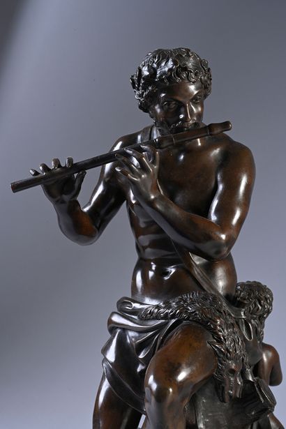 France, XIXe, d'après Antoine Coysevox Pan sitting playing the flute
Sculpture in...