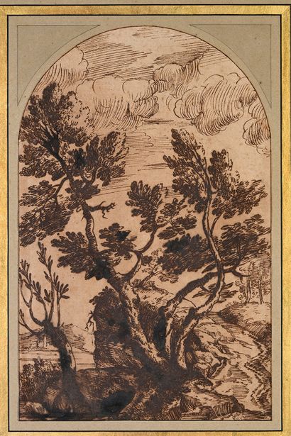 Ecole florentine du XVIIème siècle Paysage arboré
Plume et encre brune 28,5 x 18...