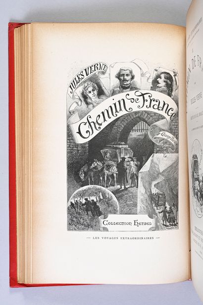 null Exceptional collection of the 47 volumes of Jules Verne, the spine with the...