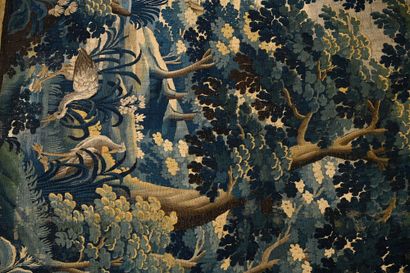 null Tapestry in wool and silk. Beautiful Verdure with two herons in the foreground...