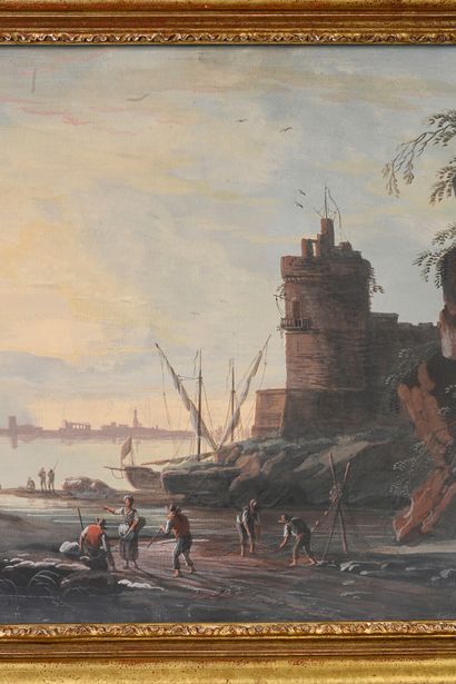 Jean-Baptiste Lallemand (1716-1803) attribué à Landscapes of animated seascapes
Pair...