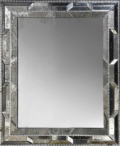 null Mirror with glazing beads in the baroque style, rectangular in shape and with...