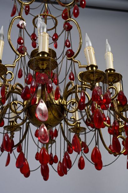 null Chandelier in bronze and gilded brass with nineteen arms of lights maintained...