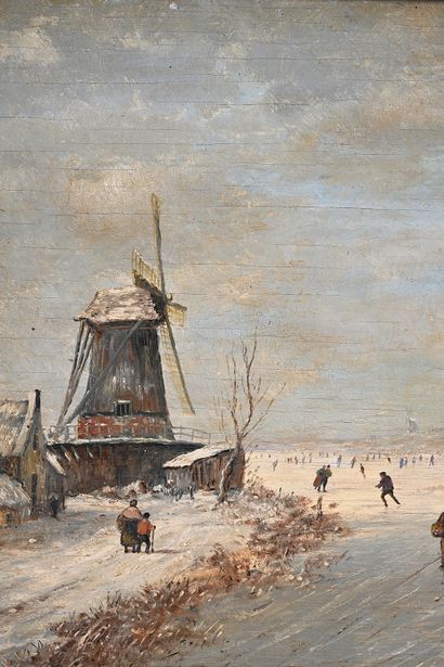 Dans le goût de Johan-Barthold JONGKIND (1819-1891) Les patineurs
Huile sur panneau...
