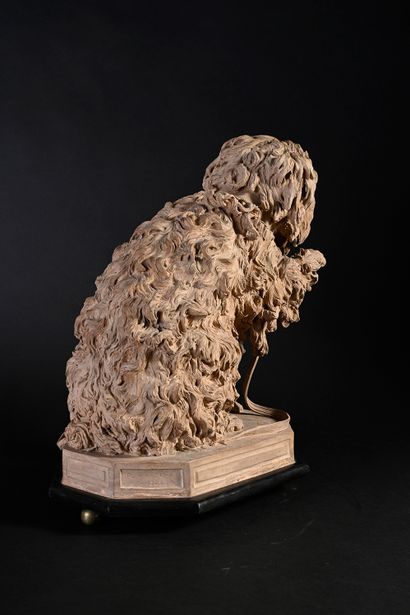 Onofrio Buccini (1825-) Chien assis à la laisse Exceptionnelle sculpture en terre...