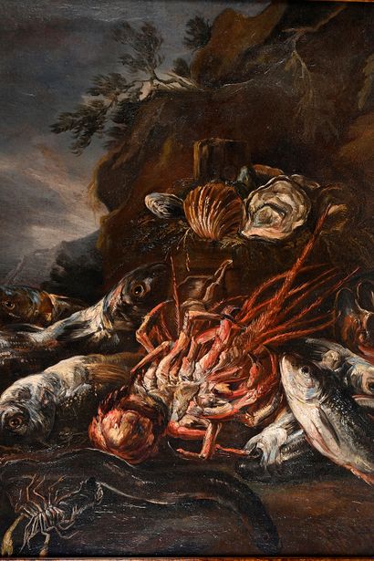 Felice BOSELLI (1650-1732) Still life with lobster
Oil on canvas
H. 105.5 cm - W...