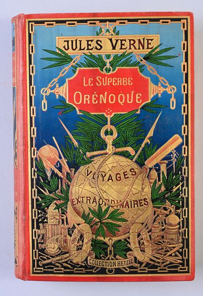 null Exceptional collection of the 47 volumes of Jules Verne, the spine with the...