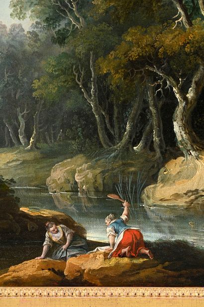 Jean-Baptiste Sarrazin (1740-1793) Paysage aux lavandières
Huile sur toile
H. : 59,5...