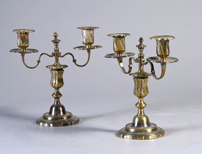 null Pair of small torches with two arms of light in silvered bronze. Louis XV style,...