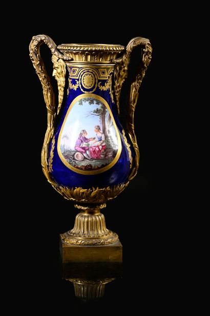 null Vase with two handles in Sevres porcelain and gilt bronze in the Louis XVI style....