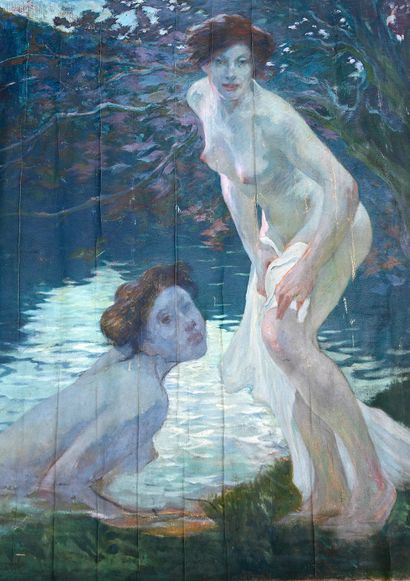 Edouard HENRY-BAUDOT (1871-1952) Deux baigneuses au clair de lune
Huile sur toile.
Cachet...