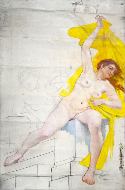 Edouard HENRY-BAUDOT (1871-1952) Une esquisse à l'huile sur toile représentant une...