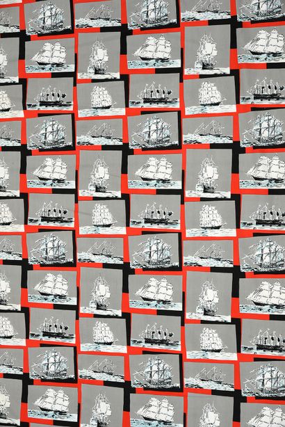 null Marine, métrage de toile imprimée, vers 1960-1970, impression à la planche de...