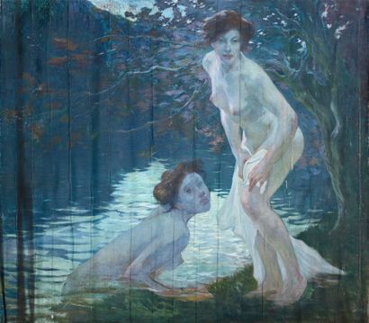 Edouard HENRY-BAUDOT (1871-1952) Deux baigneuses au clair de lune
Huile sur toile.
Cachet...