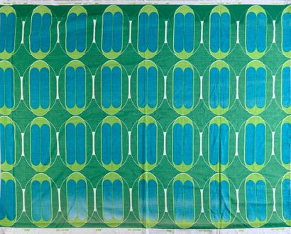 Jean Pierre Garrault pour Urgé Paris Reps imprimé, vers 1970, décor géométrique vert...