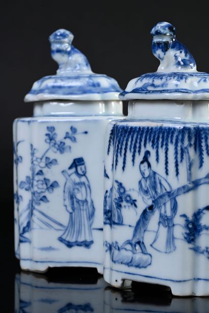 CHINE, XVIIIe siècle* Pair of porcelain tea pots
Decorated in blue and white with...