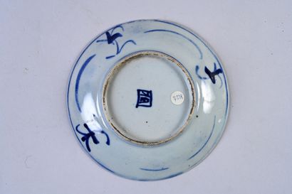 CHINE, XIXe siècle Ensemble d'assiettes divers en porcelaine bleu blanc