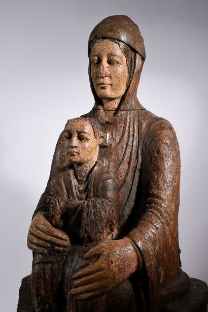 null Virgin and Child called Sedes Sapientiae in walnut, carved in the round, polychromed...
