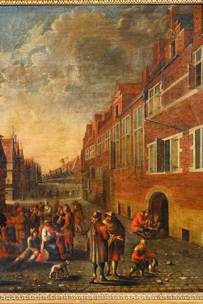 Ecole Anversoise du XVIIe siècle Vue d'une ville animée.
Toile
59 x 83 cm
(restaurations...