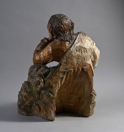 null Groupe formé de quatre sculptures en bois sculpté en ronde-bosse et polychromé...