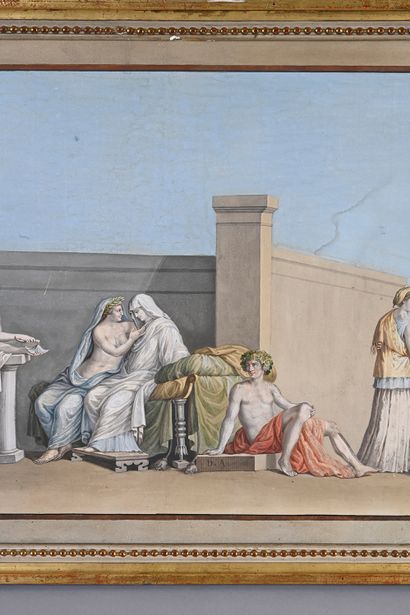 Ecole de la fin du XVIIIe siècle Les noces Aldobrandines.
Encre et gouache.
42 x...