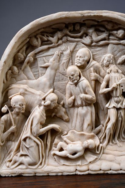 null Bas-relief en marbre sculpté représentant la Nativité
Ecole du nord de l'Italie,...