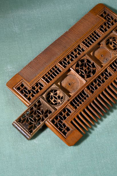 null Liturgical comb in carved and openwork boxwood with two ends, a detangler and...