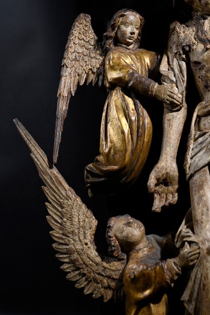 null Christ taken down from the cross by the angels in polychrome and gilded wood....