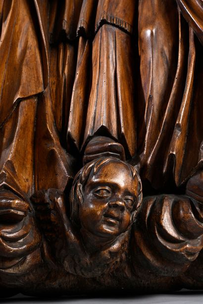 null Le Mariage de la Vierge et de saint Joseph en bois sculpté, dos creusé.
XVIIe...