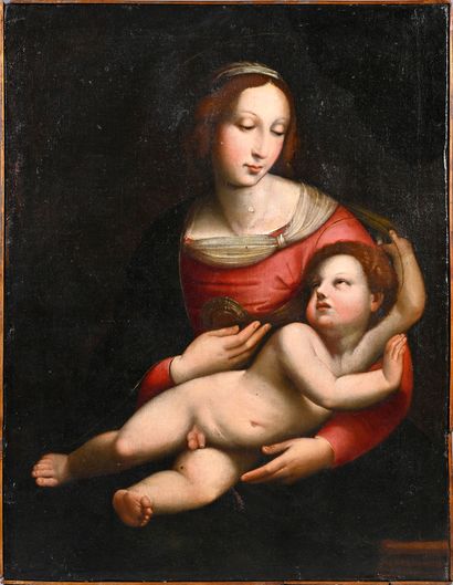 École ITALIENNE du XVIIe siècle Vierge à l'enfant
H.: 77,3 cm - L. : 59,2 cm (ancienne...