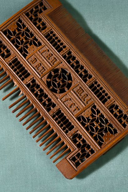 null Liturgical comb in carved and openwork boxwood with two ends, a detangler and...