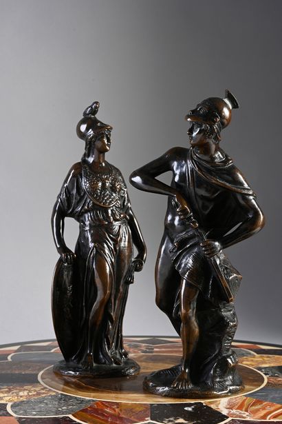 D'après Tiziano Aspetti Pair of statuettes representing Mars and Minerva.
Patinated...