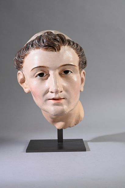 null Head of Saint Anthony, polychrome terracotta, eyes in sulfur.
H. 28 cm, L. 18...