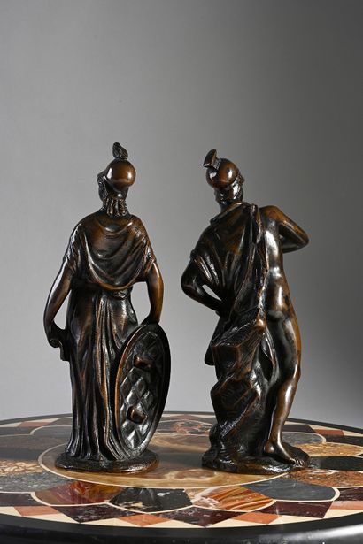 D'après Tiziano Aspetti Paire de statuettes représentant Mars et Minerve.
Bronze...