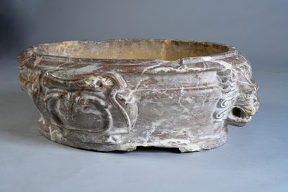 null Refreshing basin in red marble of Languedoc, the body with oval section largely...