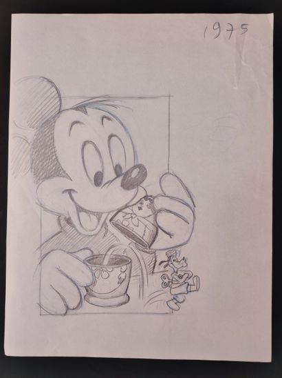 null DISNEY (Studios) Mickey et Donald et les poupées russes. 
Ensemble de deux dessins...