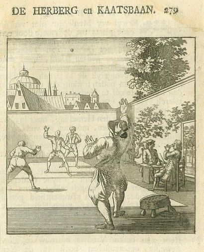 null Gravure. «Jeu de Paume» circa 1700. Tirée de l'ouvrage de Herberg. Format 8...