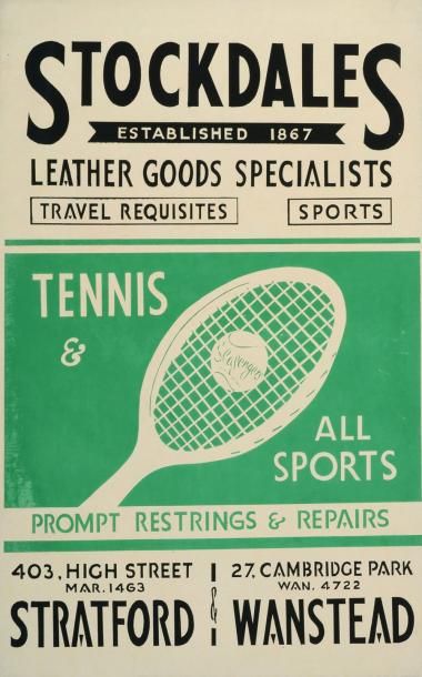 null Affiche publicitaire des etablissements Stockdales. Tennis & All Sports. Dim....