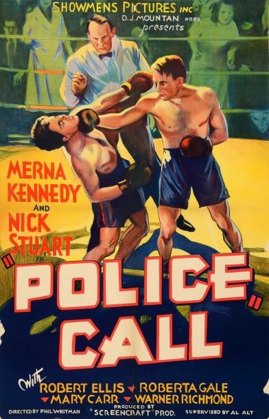 null Affiche du film. «Police Call» avec une très belle illustration d'un combat...