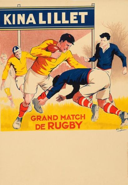 null Affiche «Grand match de Rugby». Kina Lillet. Vers 1920. Signée André Galland....