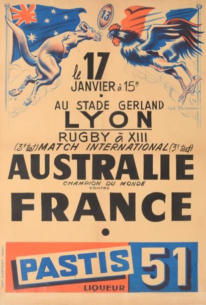 null Affiche du match International Australie / France en rugby à XIII au stade de...