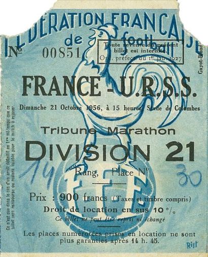 null Billet officiel de la rencontre Internationale entre la France et l'URSS le...