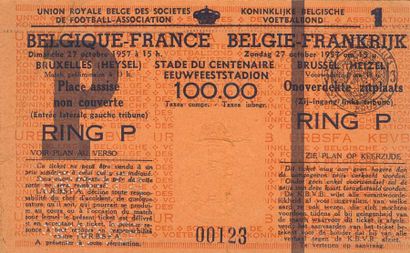 null Billet officiel de la rencontre Internationale entre la Belgique et la France...