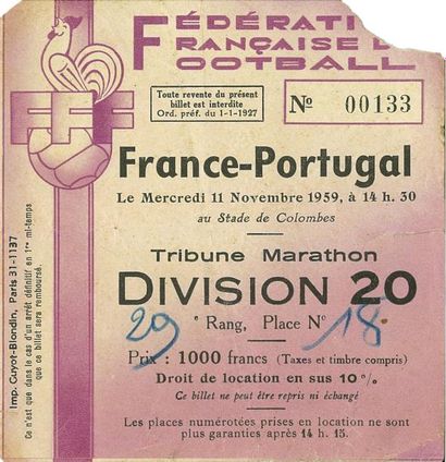 null Billet officiel de la rencontre Internationale entre la France et le Portugal...