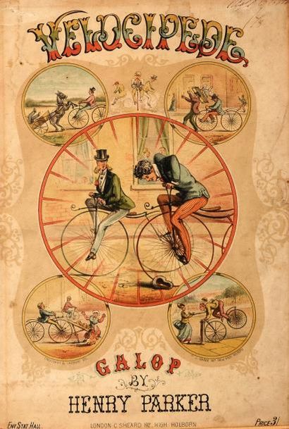null Affichette «Vélocipéde» Galop par Henry Parker. Londres. Très belles illustrations....