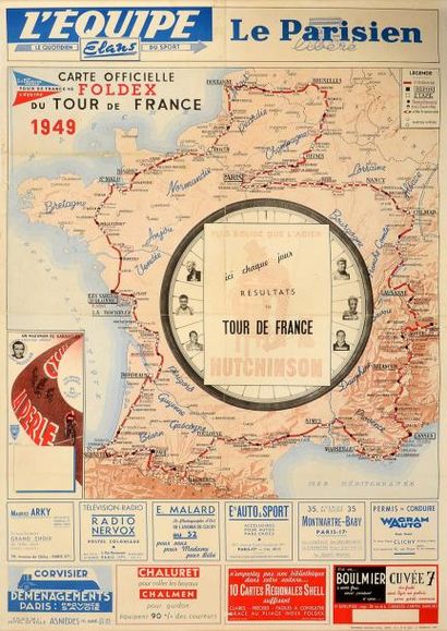 null Affiche officielle. «L'équipe» pour le Tour de France 1949 ayant vu la victoire...