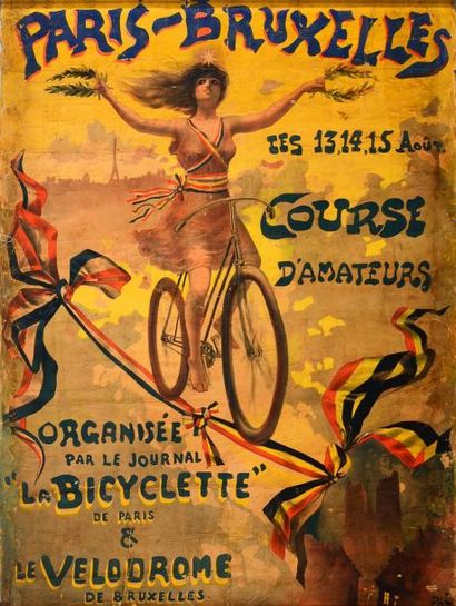 null Affiche «Paris-Bruxelles» signée Pal. Circa 1893. Course d'amateurs, elle devient...