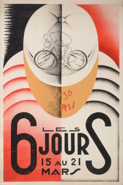null Affiche des 6 jours de Paris 1938. Superbe illustration. Dim. 79 x 119 cm. ...