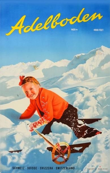 null Affiche promotionnelle pour la station de ski d'Adelboden en Suisse. Dim. 64...
