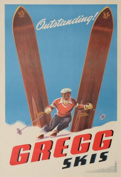 null Affiche pour les skis Gregg. Vers 1950. Format 54 x 78 cm. Entoilée. Très bon...